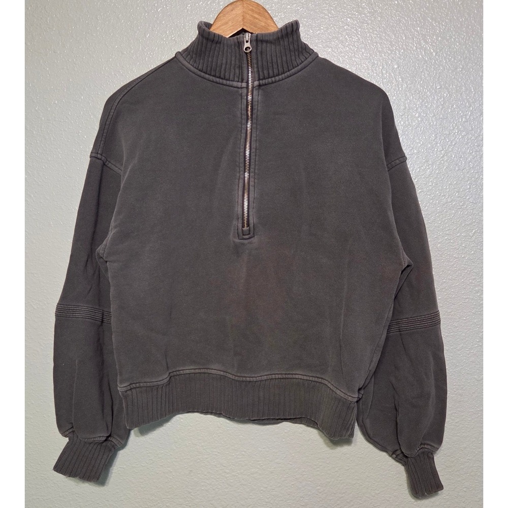 Aerie Sun's Out Quarter Zip Sweatshirt XS Cropped Gray Slouchy Streetwear